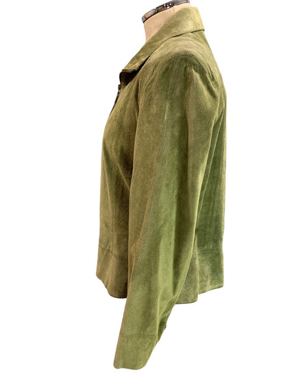 Large Uniform John Paul Richard Womens Full Zip Green Suede Fitted Jacket