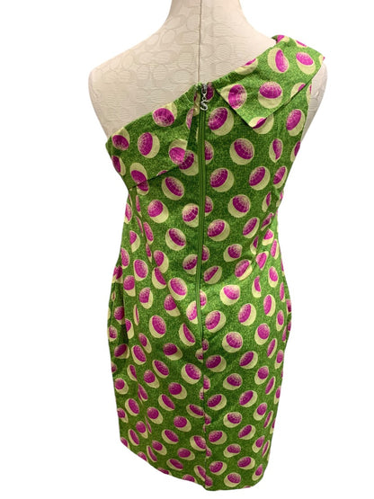 Medium Vintage 1960s One Shoulder Sheath Dress Green Pink