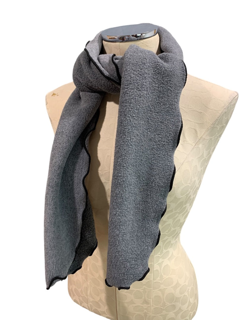 One Size Womens Gray Fleece Wrap Shawl Scarf Set Lettuce Edge Contrast