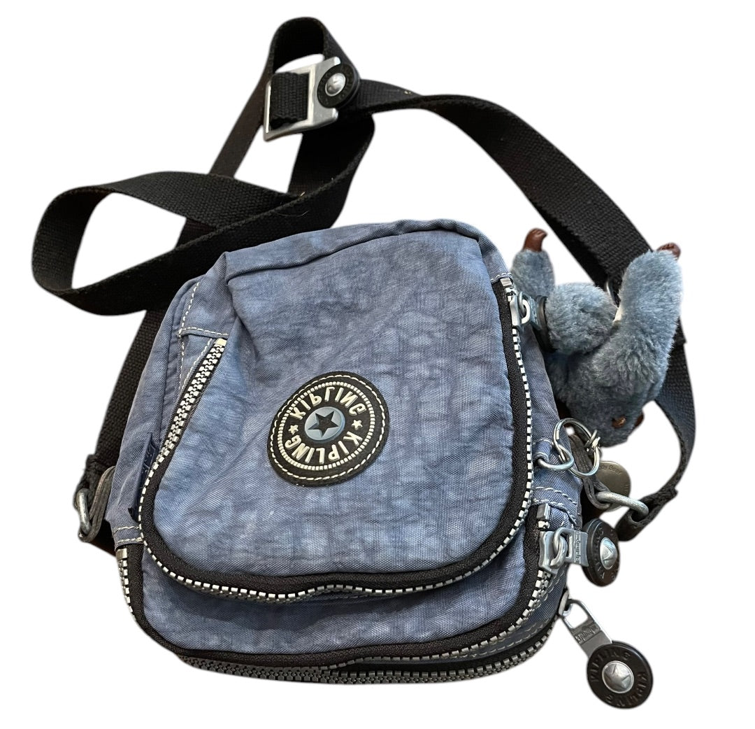 Blue Kipling with Monkey 3 Section Crossbody Bag  Zipper Blue