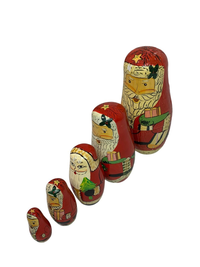 Vintage 1990s Santa Nesting Doll Matryoshka 5 Stacking Defects