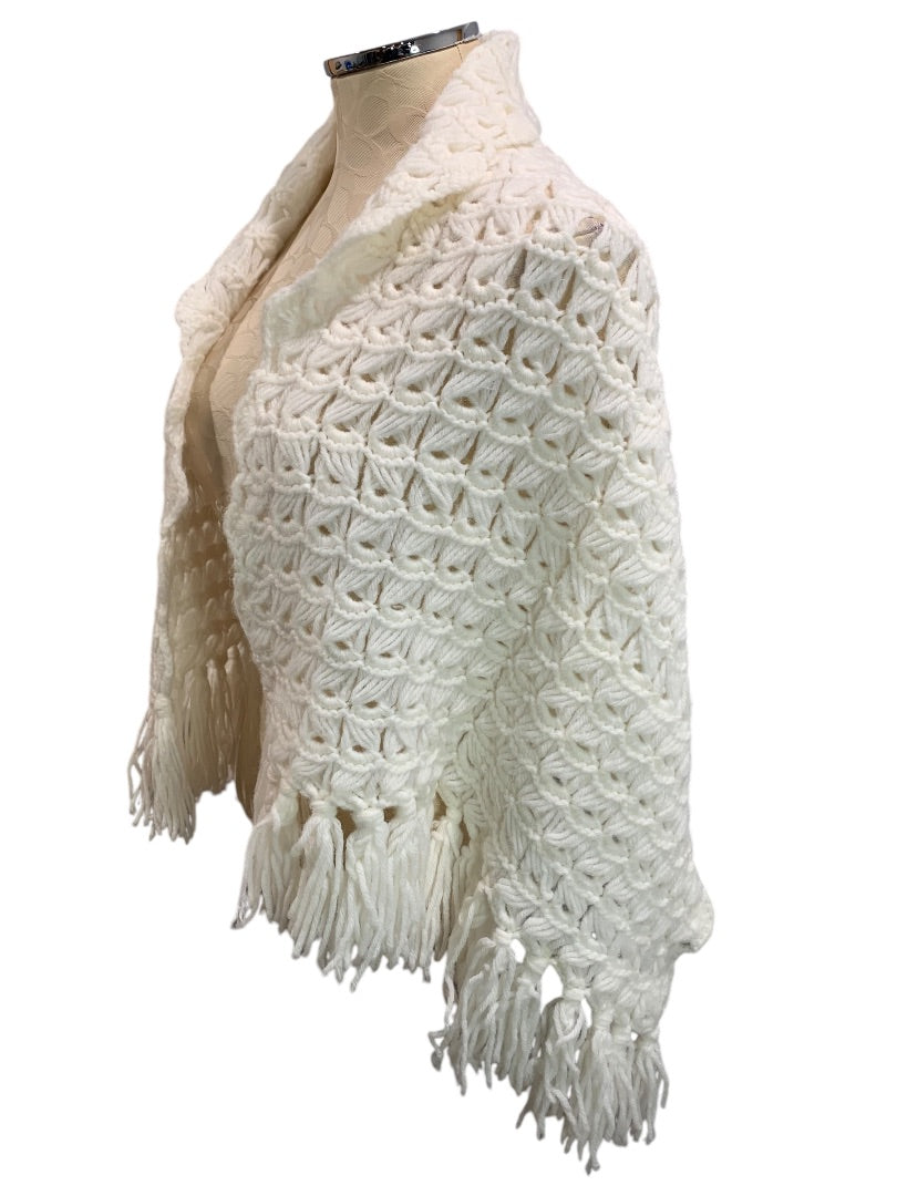 Vintage Crochet Shawl Tassels 18 x 50 Inches White