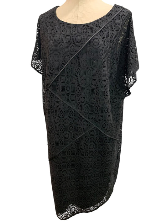 Size 20W Adrianna Papell Woman Black Stretch Mesh Lace Dress Lined