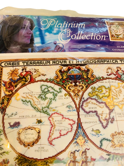 Janlynn Platinum Collection Olde World Map Counted Cross Stitch Kit 18 x 15 New Sealed