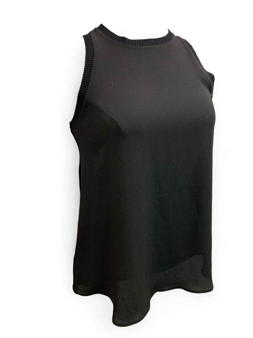 XXS LOFT Womens Black Sleeveless Blouse Shirt Contrast Front