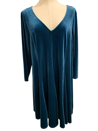 2X Torrid Deep Teal Velour A-Line Dress V-Neck Stretch Swing