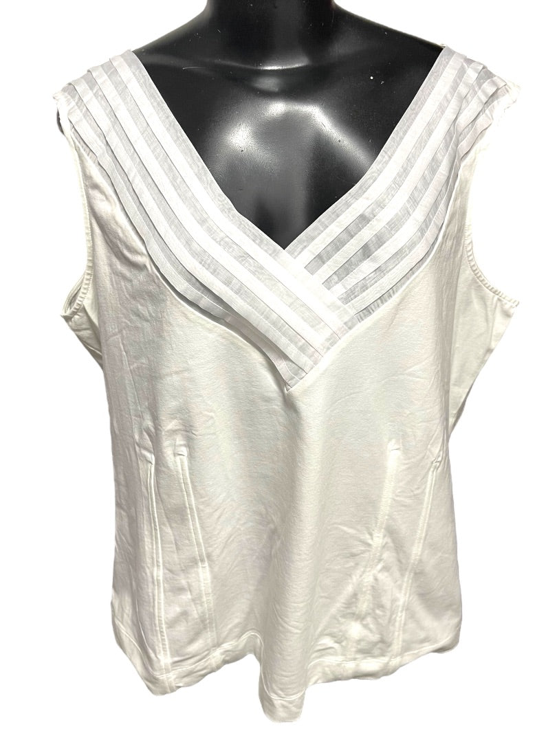 1X Nic+Zoe Womens New Woven Trim V-Neck Womens Tank Paper White