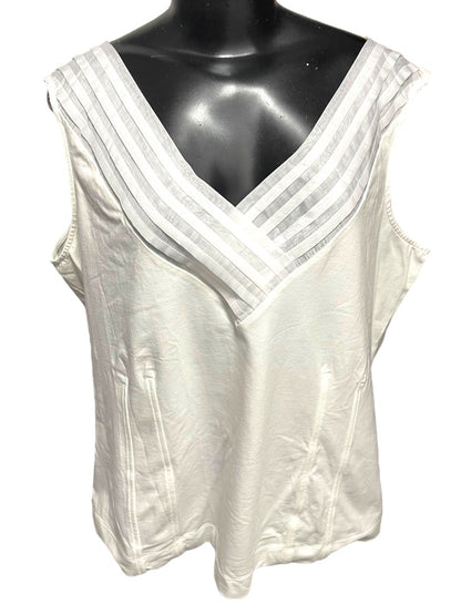 1X Nic+Zoe Womens New Woven Trim V-Neck Womens Tank Paper White