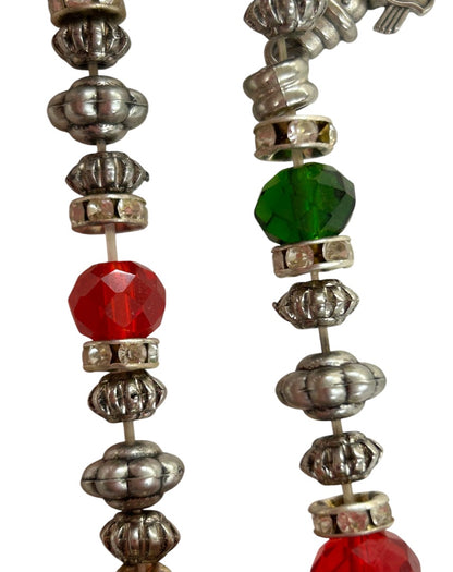 Stretch Silvertone Bracelet Snowman Charm Red Green Holiday