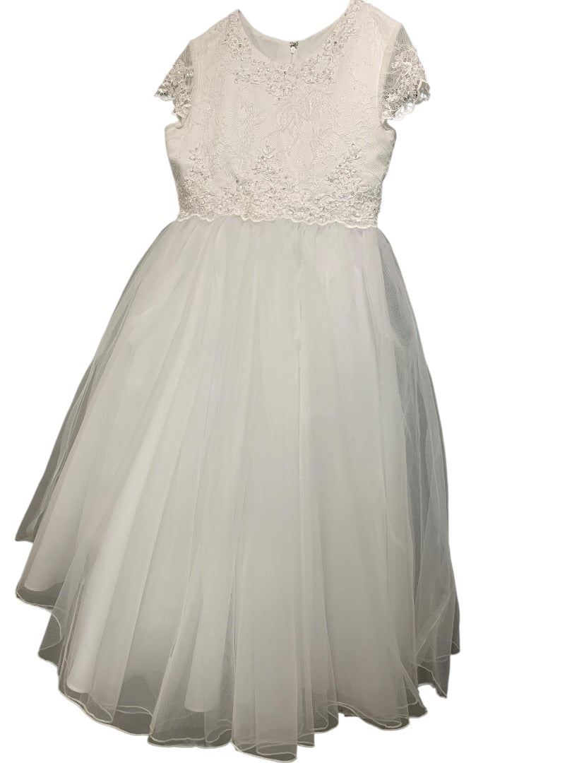 Size 8X Tall Joan Calabrese Girls First Communion Dress Beaded Lace Bodice