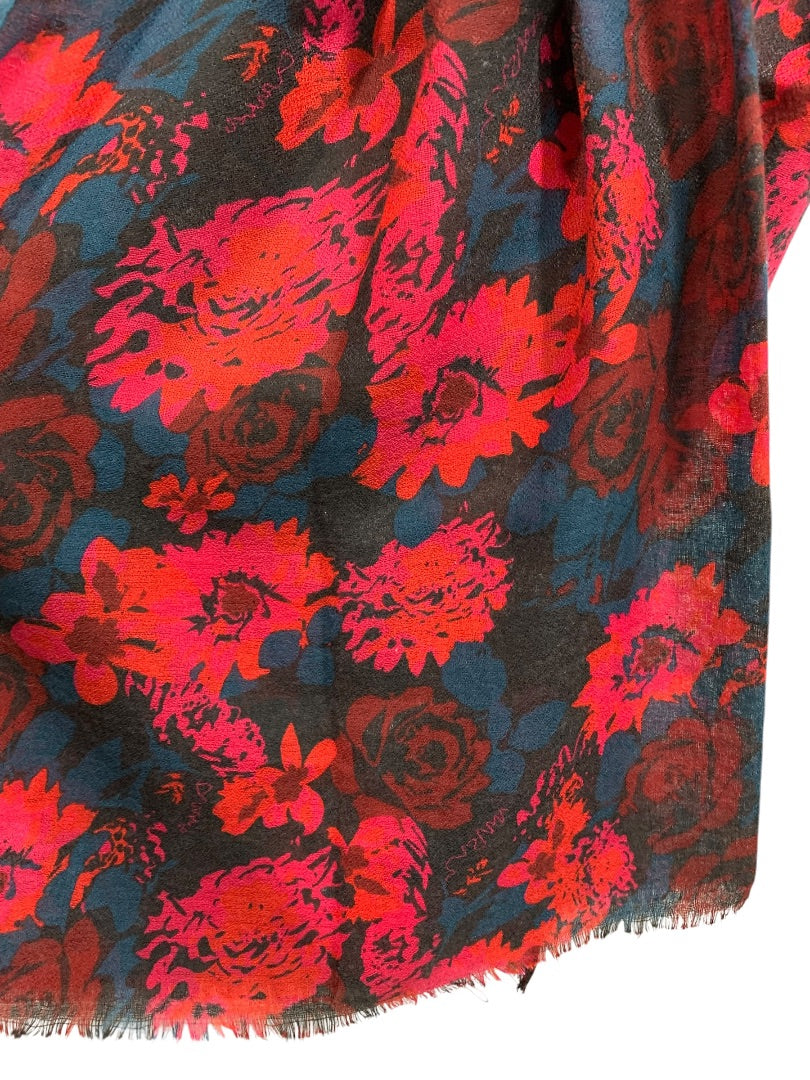 Floral Print Scarf Womens 30 x 72 Inch Blue Red Pink