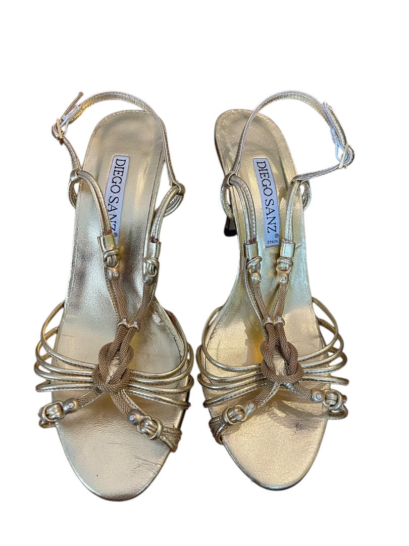 Size 7.5 Diego Sanz Spain Strappy Sandals Gold 3.5 Inch Heel