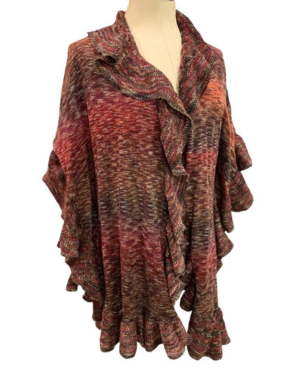 Small Medium Chicos Ruffle Knit Ruana Multi Color Open Cardigan Sweater