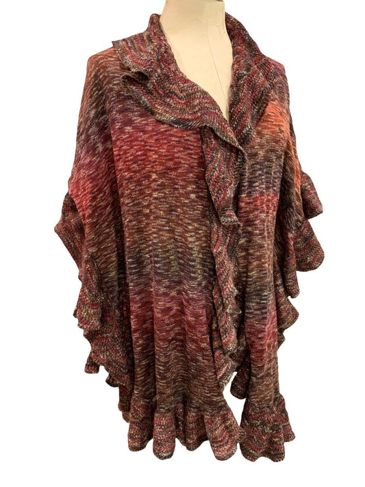Small Medium Chicos Ruffle Knit Ruana Multi Color Open Cardigan Sweater