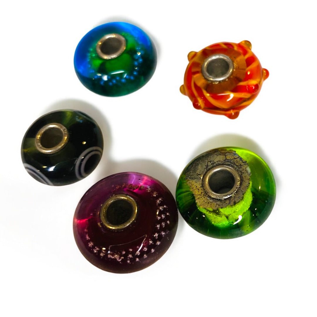 Lot of 5 Assorted Glass Charm Beads Approx 15mm x 8mm
