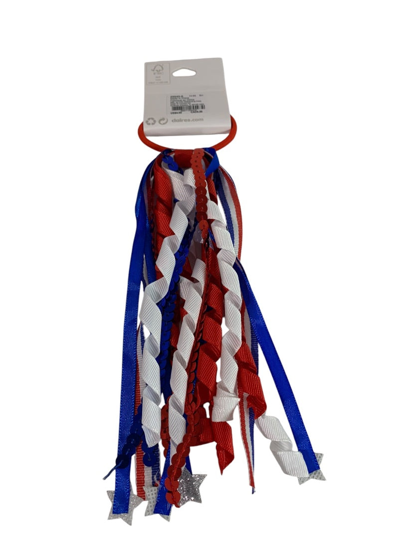 Claires New Elastic Hair Band Ribbon Curly Patriotic USA Red White Blue