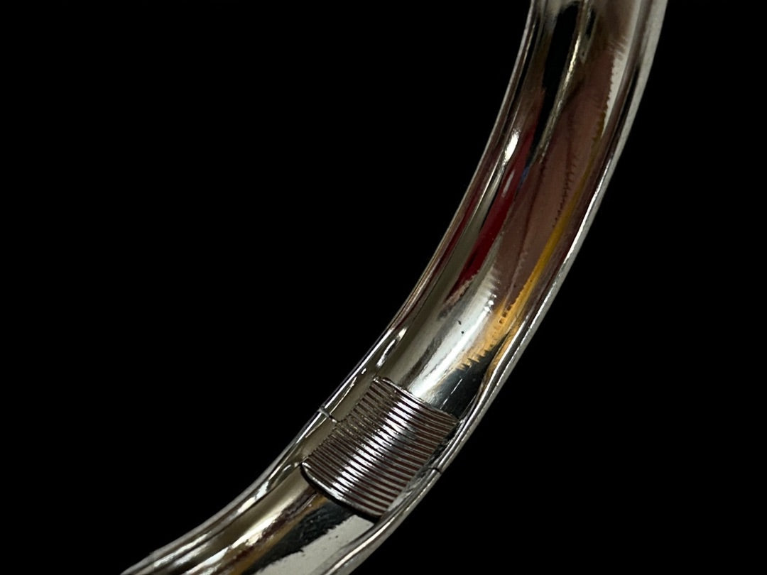 Silvertone Etched Bangle Bracelet 2.6 Inch Inside Diameter 12 mm Width