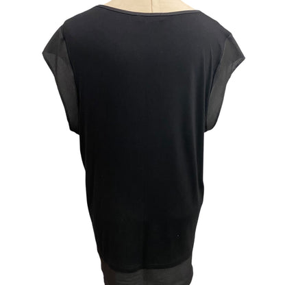 Large Calvin Klein Womens Black Tshirt Chiffon Trim Cap Sleeve