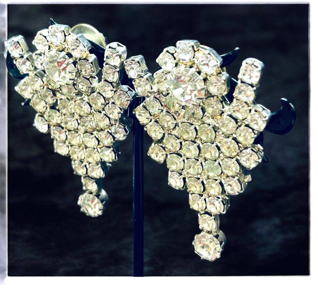 Vintage Rhinestone Pierced Post Earrings  2 Inch Drop No Movement