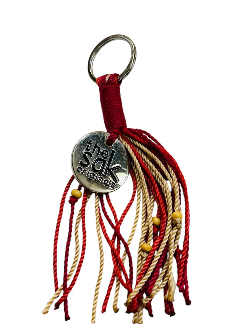 The Sac Purse Fob Tassel Red Tan Beads 6 Inch