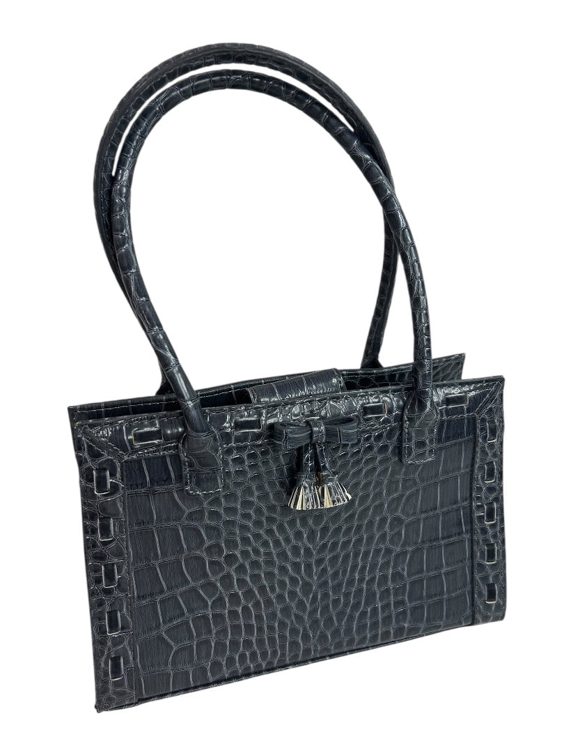Liz Claiborne Gray Vegan Leather Croc Embossed Tote Handbag Faux Leather