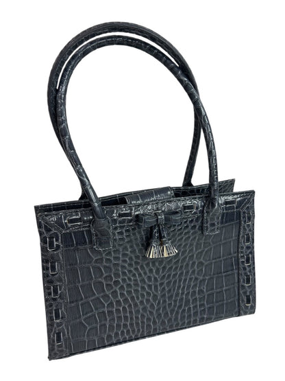 Liz Claiborne Gray Vegan Leather Croc Embossed Tote Handbag Faux Leather