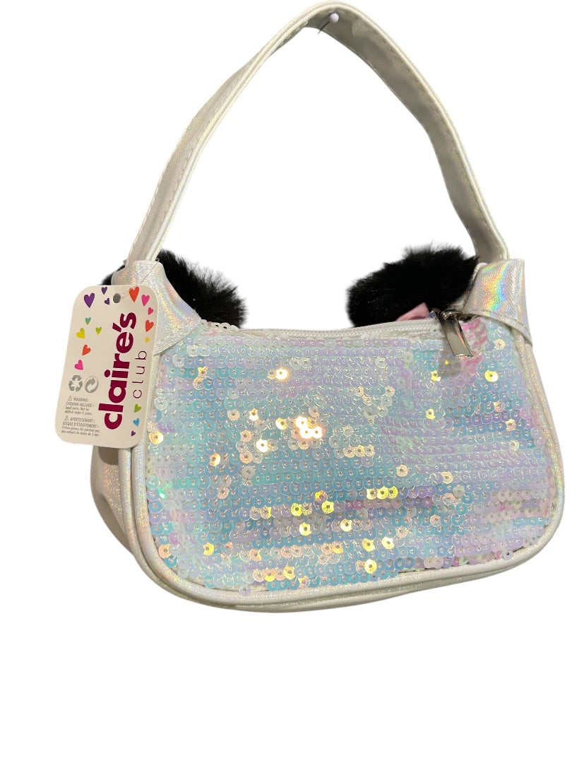 Claires New Panda Girls Handbag Sequin Shiny White