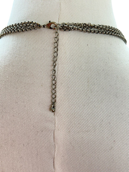 Black and Silvertone 3 Strand Tiered Necklace 20-22 Inch 2.5" Drop