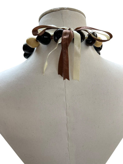 Large Hollow Brown Tan Lightweight Oversize Tie Neck Closure 33 Inch