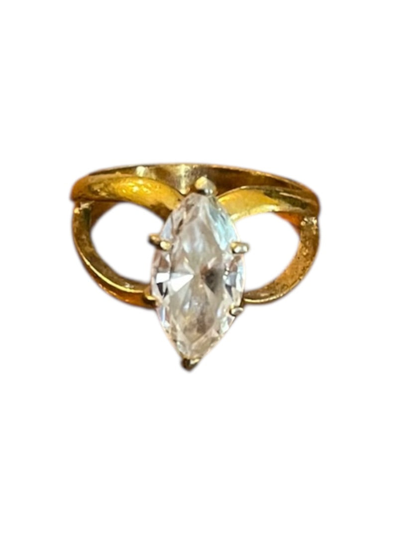 Size 8  Marquise Cut Crystal Goldtone Ring