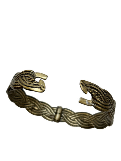 Antiqued Goldtone Hinged Bangle Bracelet Braid Design 2.25" Inside Diameter