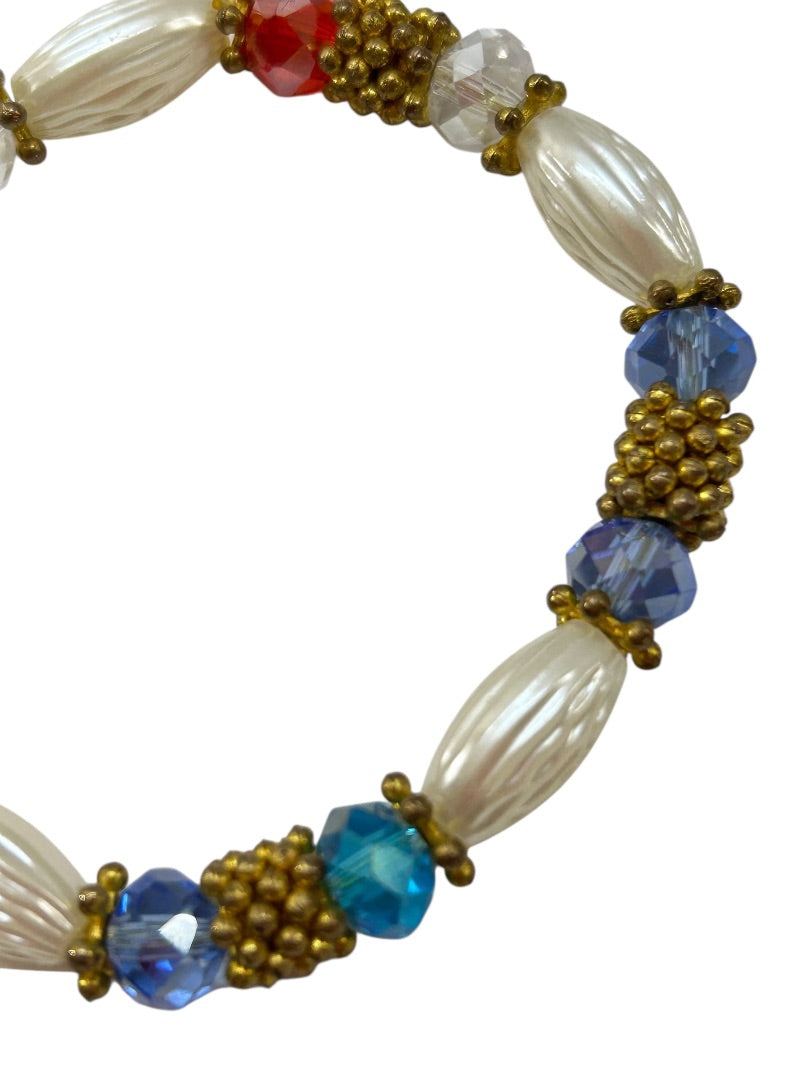 Stretch Bracelet Multi-Color Goldtone Beads Stretchy Retro Look