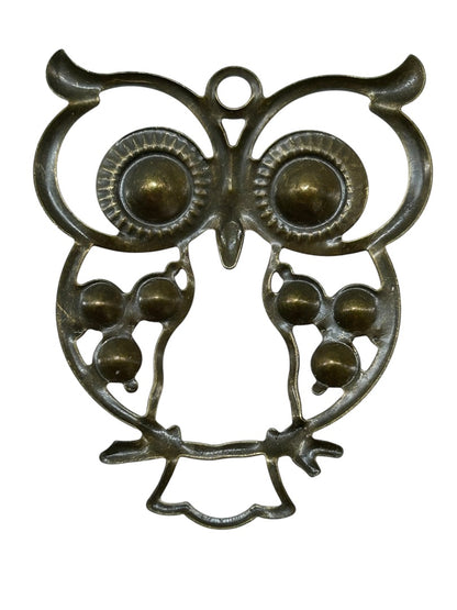 Open Pendant Owl Goldtone Multicolor 2 Inch Teal Red Pink Yellow