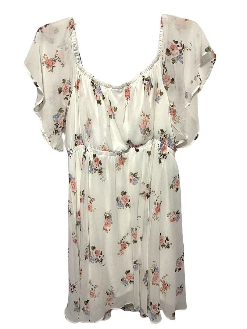 3X Torrid Lined Floral Flutter Sleeve Dress Blouson Style Off Shoulder