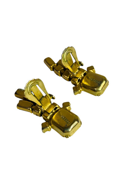 Signed Weiss Amber Crystal Earrings Non-Pierced Clip On 1.25 Inch Drop Vintage