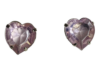 Pink Heart Silvertone Earrings Post Pierced Acrylic .6 Inch