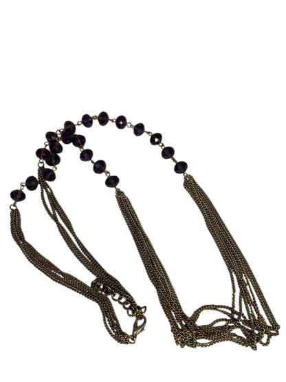 Goldtone Purple Beaded Tiered Necklace Long 32 Inch 5" Drop