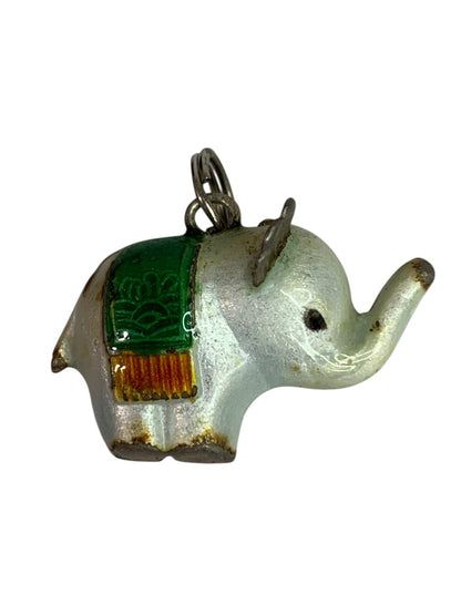 Vintage Metal Painted Elephant Lucky Trunk Up Charm Small .75 Inch