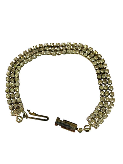 Vintage 3 Row Rhinestone Bracelet 7 Inch Box Clasp Tennis