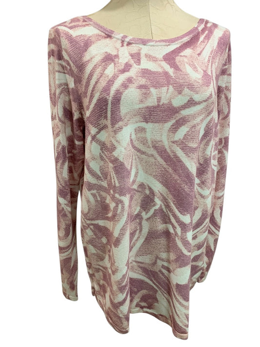 Large Chicos Womens Pink Swirl Sweater Soft Mauve Rayon Blend