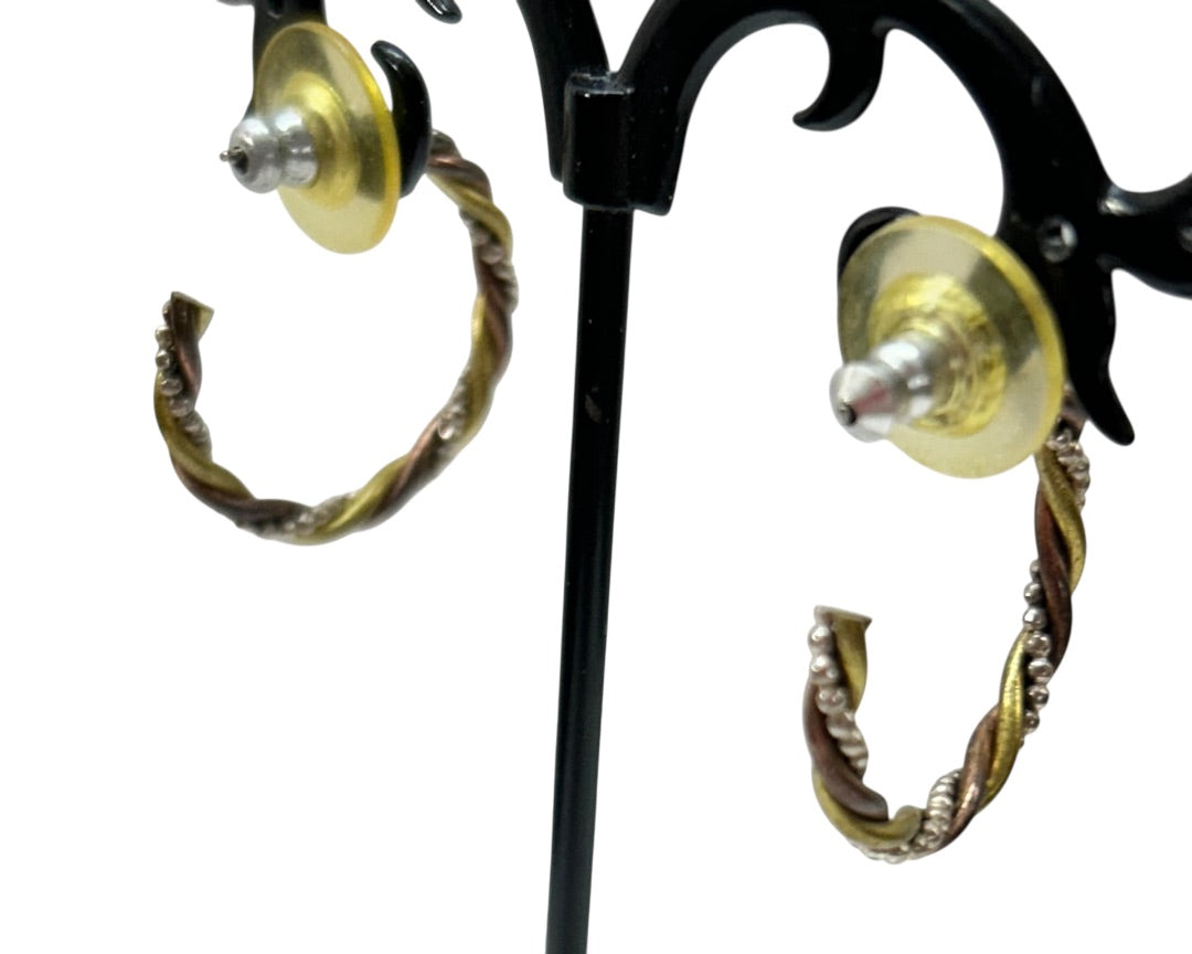 Post Hoop Earrings Pierced Hoop Earrings 1" Twisted Goldtone Silvertone