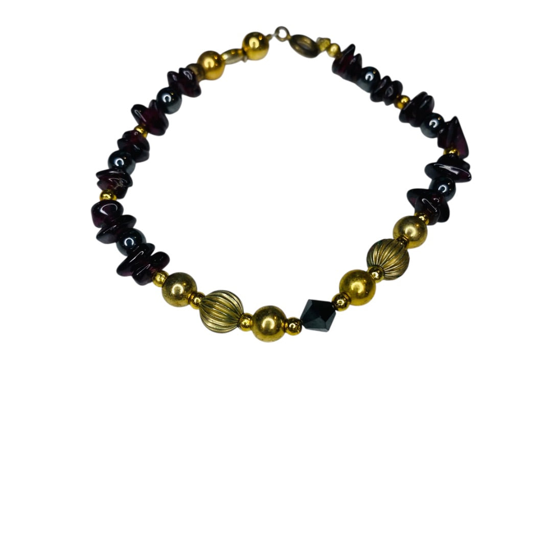 Beaded Bracelet 7.5 Inch Goldtone Gray Amethyst Spring Clasp