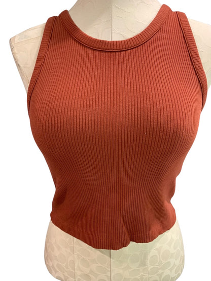 Small Loft Womens Ribbed Orange Crop Tank Top Shirt Rust Orange