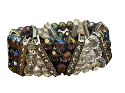 Sparkle Three Strand Stretch Bracelet Purple Clear Silvertone Rhinestone