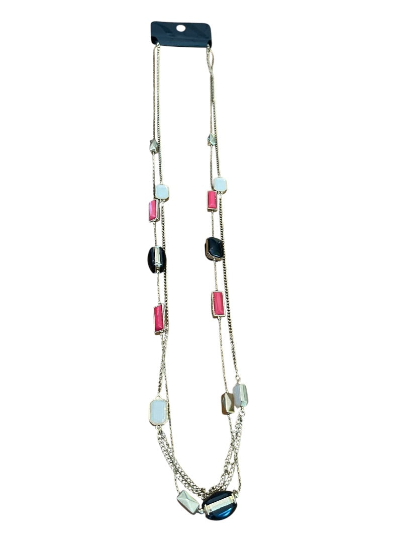 New York & Company 2 Strand Goldtone 37 Inch Beaded Necklace Black White Pink