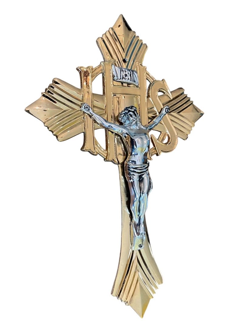 Vintage Crucifix INRI Jesus Christ Religious Goldtone and Silvertone