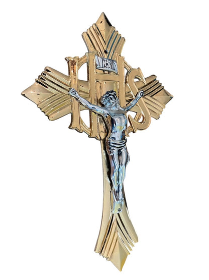 Vintage Crucifix INRI Jesus Christ Religious Goldtone and Silvertone