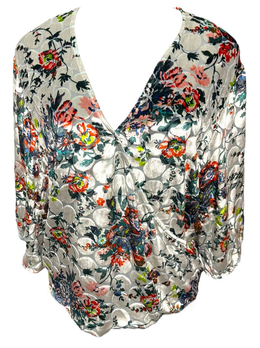 Small Maeve Anthropologie Sheer Umi Wrap Floral Velvet Shirt Silk Blend