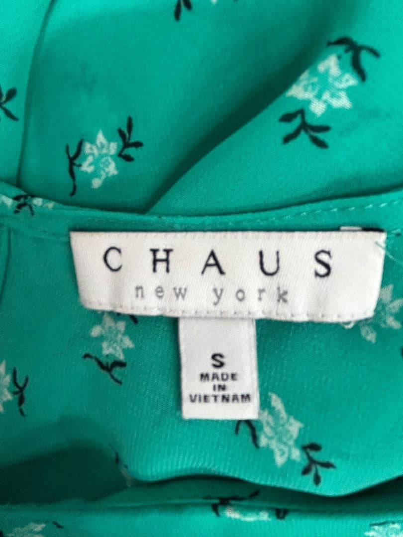 Small Chaus New York Womens Sheer Tiered Sleeveless Blouse Shirt Green Floral