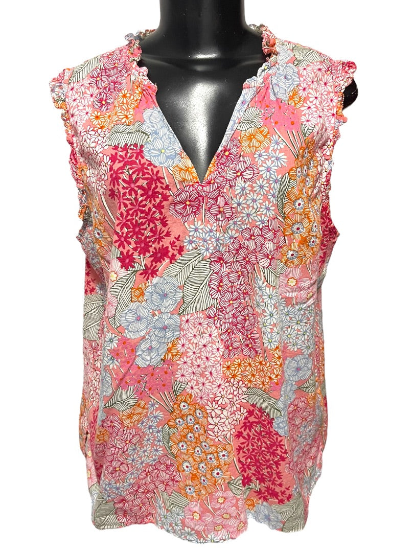 XL Talbots Ruffled Sleeveless Floral Cotton Shirt Pullover